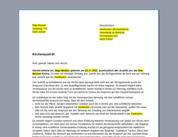 Kirchenaustritt Vorlage Kirchgemeinde